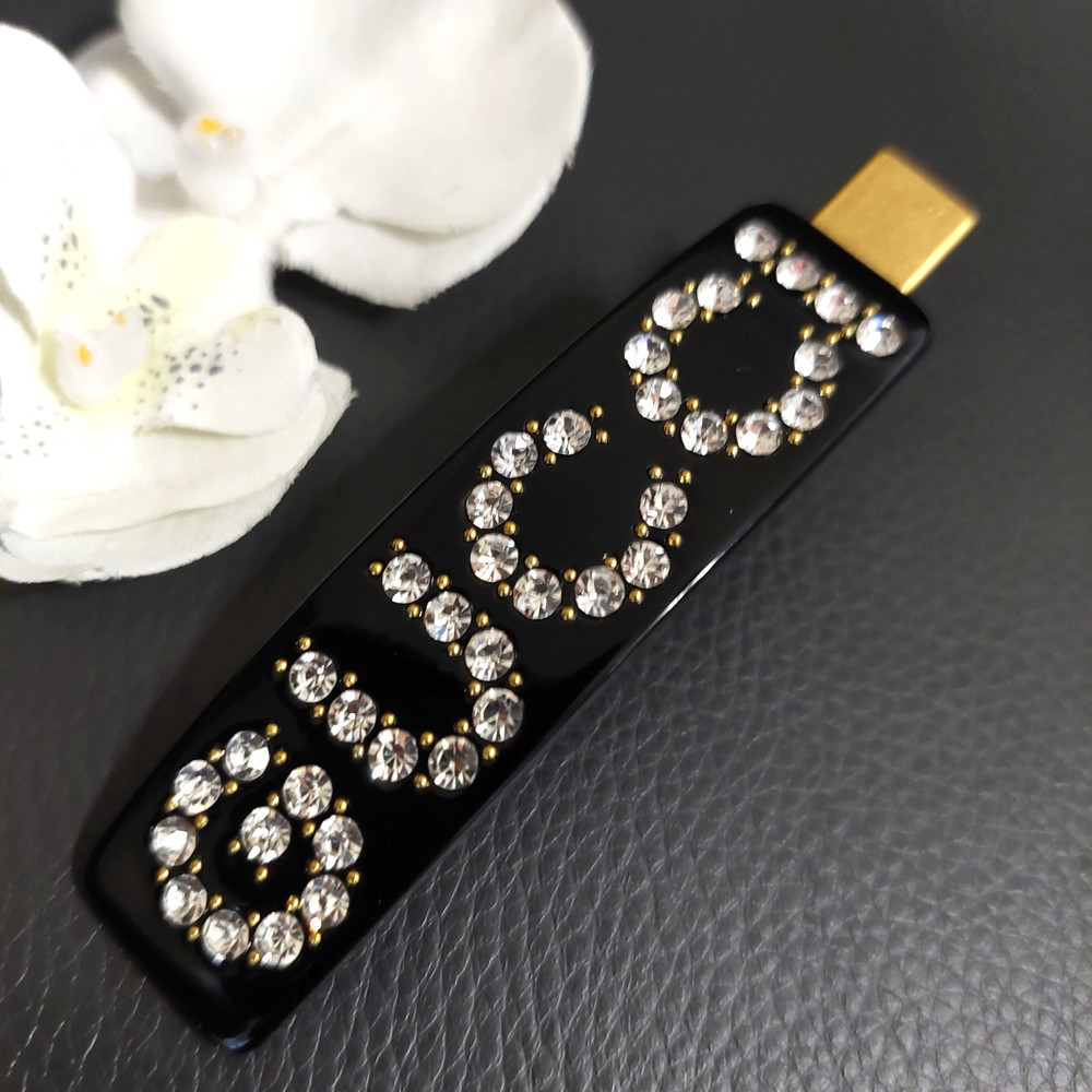 Auth GUCCI Rhinestone Black Resin Alligator Hair Clip Barrette – Pre owned #3155