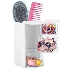 WeiLingBo 3-Layer Hair Accessories Organizer with Brush White