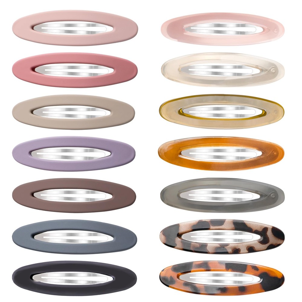 14PCS 3.5 Inch Oval Snap Hair Clips, Non-Slip Matte Glossy, Barrette