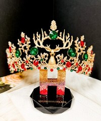 Christmas Gold Crown, Reindeer Crystal Tiara, Christmas Party, Xmas Tree Topper