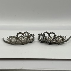 Vintage Silver Tone Hair Combs Rhinestone Heart Tiara Bridal Wedding Set of 2