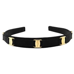 Salvatore Ferragamo Vara Ribbon Nylon/Metal Headband Black/Gold S2606-k012YP
