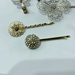 Lot of 12 VINTAGE 1970s & Early 80s Hair Barrette crafted w Rhinestones NICE!