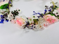 Flower Crown Headband Pink Rose Boho Bridal Hair Accessory Adjustable Ribbon FHA