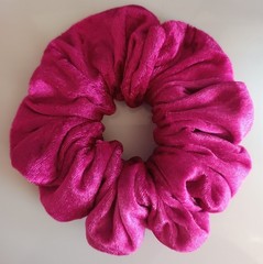 Extra Large Hair Scrunchies Velvet Vibrant Fuchsia Plain Colour Ladies Handmade