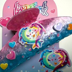*Dancing Dolphins* Kitsch x Lisa Frank Pink Blue Glitter Claw Hair Clip New
