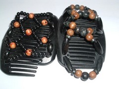 2 BLACK AND BROWN WOODEN MAGIC COMB SETS NEW WITH TAG