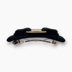 Salvatore Ferragamo Vara Bow Hair Barrette Black Gold Made in Italy