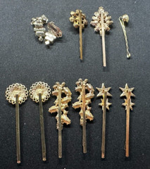 Hair Clips Pins Lot 11 elaborate Pearl Rhinestones Flower Star clip on earrings