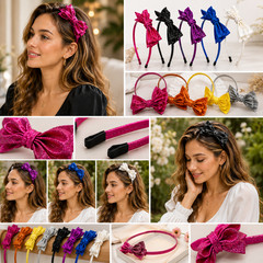 12pcs Big Bow Sequin Bling Sparkle Headband Hair Band Hoop Hairpin Headwrap Lot