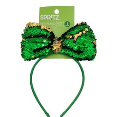 Color Changing Sequin Bow Emerald Green Gold Headband One Size Fits Most Adults