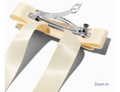 2pc Set Icing Ivory Rhinestone Studded Satin Long Tail Hair Bow Clip