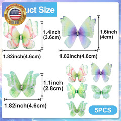 5 Pcs Green Butterfly Hair Clips, Pretty Rhinestone Butterfly Clips for Hair, Gr