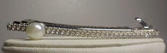 CLIP PARIS SIGNED SPRING CLASP HAIR BARRET SILVERTONE RHINESTONE STUDDED/PEARL