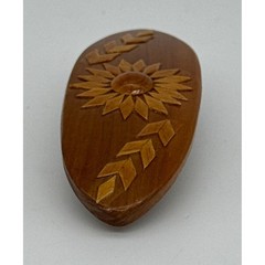 Vintage Carved Wooden Sunflower Hair Barrette Brown Oval French Clip Boho Flower