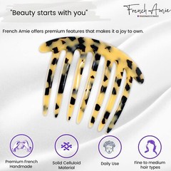 French Amie 7 Teeth Handmade Celluloid Side Hair Comb for Women and Girls