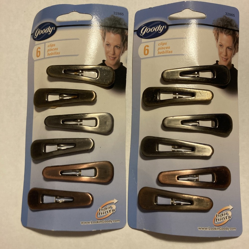 GOODY Plastic/Metal Snap Clips 6 Barrettes Metal Tones NEW 2000 (2 Sets-12) G14