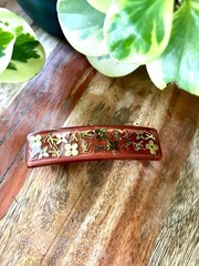 Louis Vuitton Thick Brown Red Resin Hair Barrette with Gold Monogram Accents