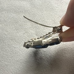 Vintage Silver Tone Metal Hair Clip Barrette, Blue Glass Stones, Beaded Accents