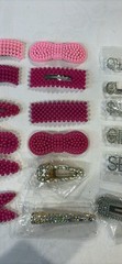 Arabella Hair Beaded Rhinestone Pearl Bow Hair Clip Set Pink White Silver