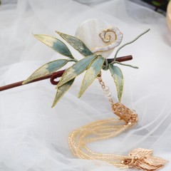 Chinese Ancient Silk Flower Hairpin Bamboo Hairpin Hanfu Handmade Accessory