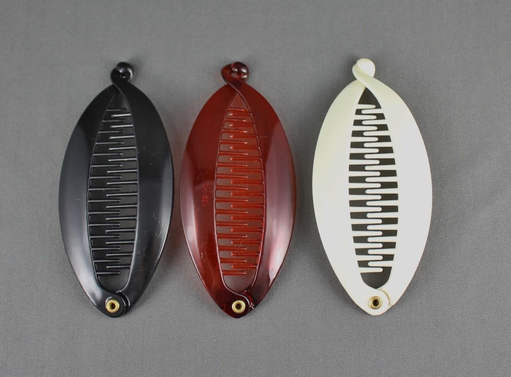 Cream Brown Black Set Pack 3 banana hair clips comb interlocking teeth 4.5″ long