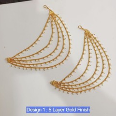 Kaan Chain,Gold Polish Copper EarChain with 3-5 Lyr Pearl, Antique KaanChain