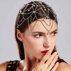 Women Headdress Rhinestone Tassels Luxury Hair Net Chain Jewelry Headwear 10019