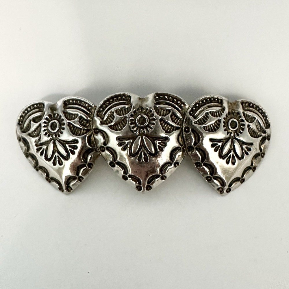 Vintage 3 Hearts Hair Clip Southwestern Barrette Made In Korea Heart