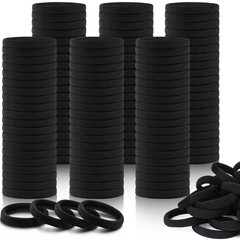 150PCS Black Hair Ties for Women No Damage, Cotton Seamless Ponytail Holders for