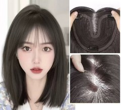 6″x6.3″Front Lace Women Black/Brown Highlight Synthetic Hair Topper Clip in 16″