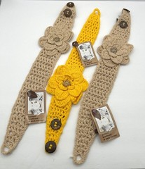 Crochet Knitted Headband With Flower Design Handmade 100% Cotton Set of 3