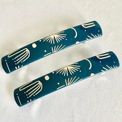 Stay Tight French Barrette Set of 2 Blue Beige Acrylic 3.5″ Long Hair Pop Art