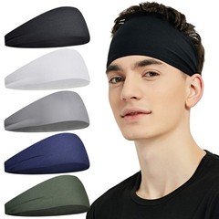 Sports Headbands for Men (5 Pack),Moisture Gray, Green, White, Blue, Black