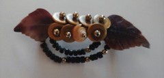 Vintage 1990s Boho Brown Faux Stone With Brass Accents & Black Beads Clip Style