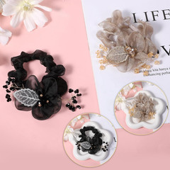 2 PCS Clear Flower Scrunchie for Women, Elastic Flower Hair Ties Rhinestone Pony