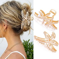 CAKURE Starfish Hair Clip Gold Large Claw for Thick a-gold&gold