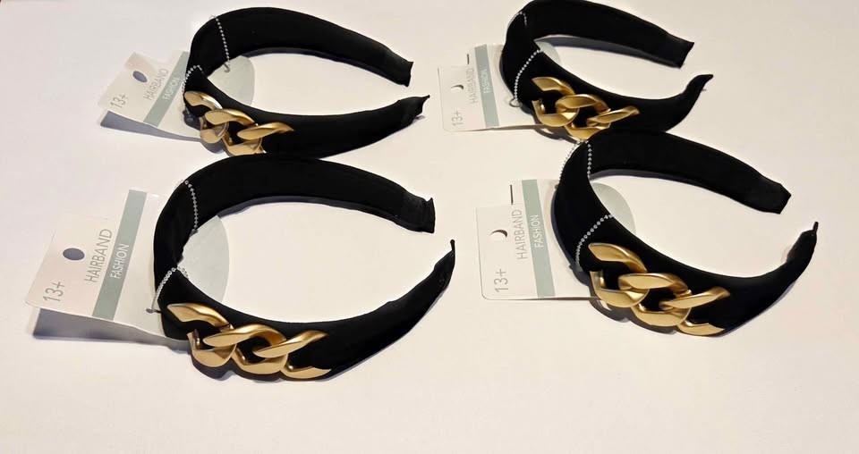 4 Black and Gold Chain Accent Women’s Metal Fabric Headband