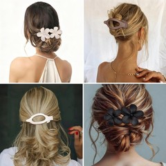 SMKSL 8 Pcs Flat Hair Clips for Women, Flower 1 Count (Pack of 8), Brown