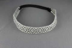 Grey White braided woven tribal design stretch elastic headband 1″ wide