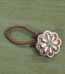 Concho-Style Hair Elastic Tie with Repousse Southwest Design and Turquoise Stone