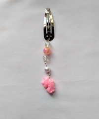 Pink Unicorn Hair Clip Barrette Bead Linear Dangle Handmade Accessory Girl Women