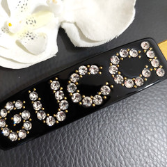 Auth GUCCI Rhinestone Black Resin Alligator Hair Clip Barrette – Pre owned #3155