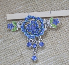 Silver tone with Blue rhinestone crystal metal hair clip light weight 5019