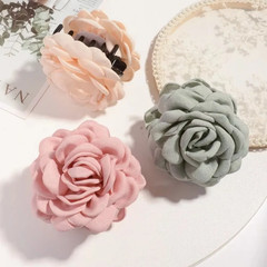 16 Colors Sweat Medium Size Cotton Fabric Rose Flower Hair Claw Clips for Women
