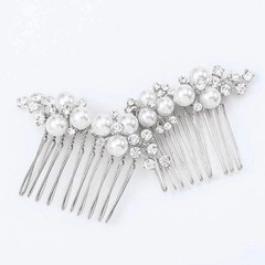 Gold Wedding Pearl Hair Comb Bride Crystal Headpiece Bridal Rhinestone Hair C…