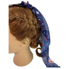 Claires New Hair Elastics Sheer Fabric Cover Train Tail Paisley Navy Blue