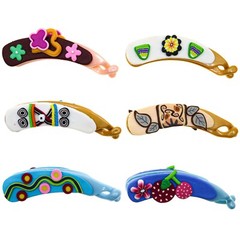 6 Assorted Banana Hair Clips for Girls and Kids with Cute Handmade Clay Designs