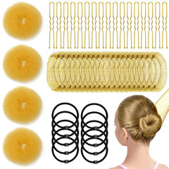 134 Pcs Black Hair Bun Maker Kit Medium – 4 Bun Hair Pieces for Women, 20 Hair N