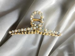 DOBIHMAX 2 Pack Large Metal Hair Claw Clips with Pearls 4.3 Inch Small, Set 4